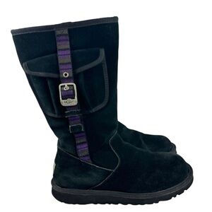 UGG F3010G Black Suede Cargo Pocket Sheepskin Retro Tall Boots Womens Size 5